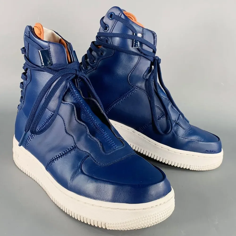 NIKE Size 8.5 Air Force 1 Rebel XX Blue Leather High Top Sneakers